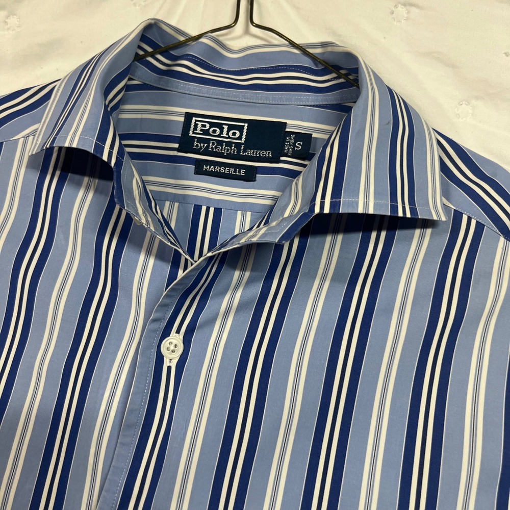 Polo Ralph Lauren Marseille Blue White Striped Button Down Shirt Mens Small